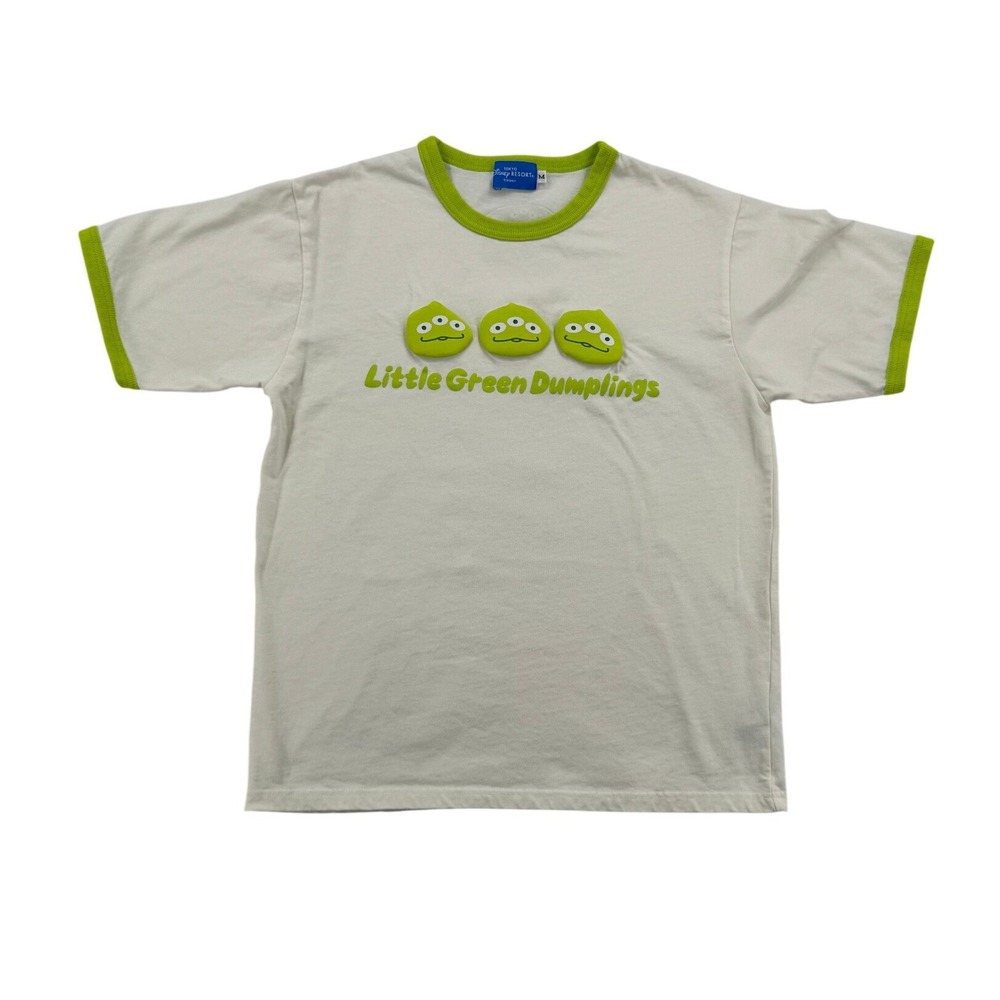 Tokyo Disney Resort T-Shirt Women M Cream Green Toy Story Little Green Dumplings